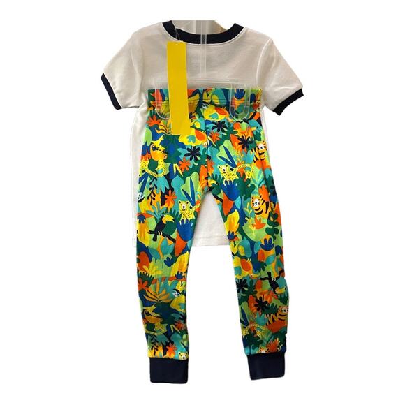 Old Navy White & Blue Born To Be Wild Jungle Graphic Pajama Set 18-24 Month New - Picture 4 of 6